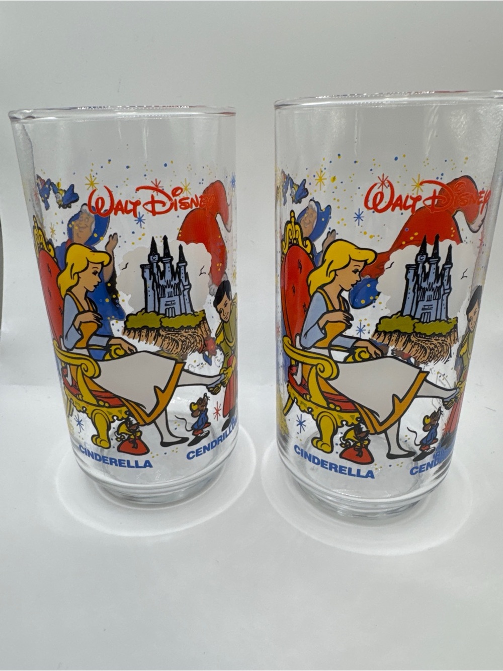 Pair Vintage 1970s Disney Cinderella McDonald’s Coca Cola Glasses Canadian Issue